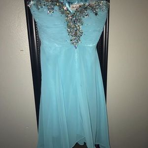 Sky blue strapless dress